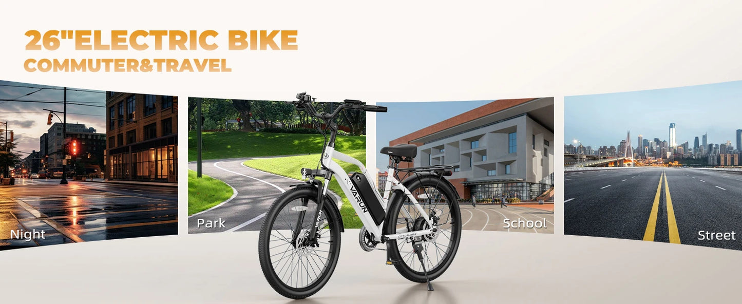 VARUN CITY CRUISER Electric Bicycle 500W Motor Adult E-Bike 48V 7.8AH Battery Women Electric Bike 26 lnch Tire Mountain E-Bike