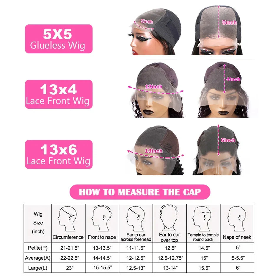 250 Density 100% Human Hair Body Water Wave 5X5 Glueless Lace Frontal Wigs 13x6 HD Lace Front Wig 40 Inch Natural Black Clourse
