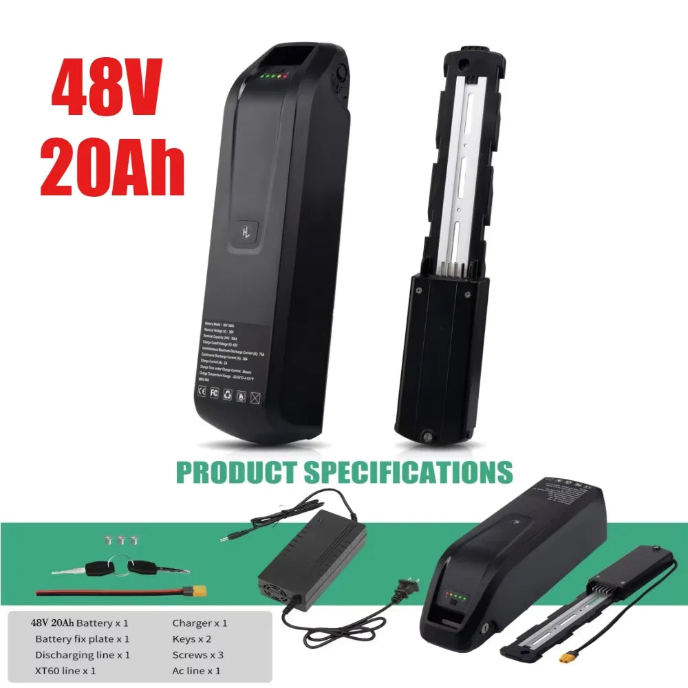 36V 48V Hailong Ebike Battery with Charger Full Capacity 10Ah 15Ah 20Ah Powerful 18650 21700 Lithium Battery Pack Free Shipping