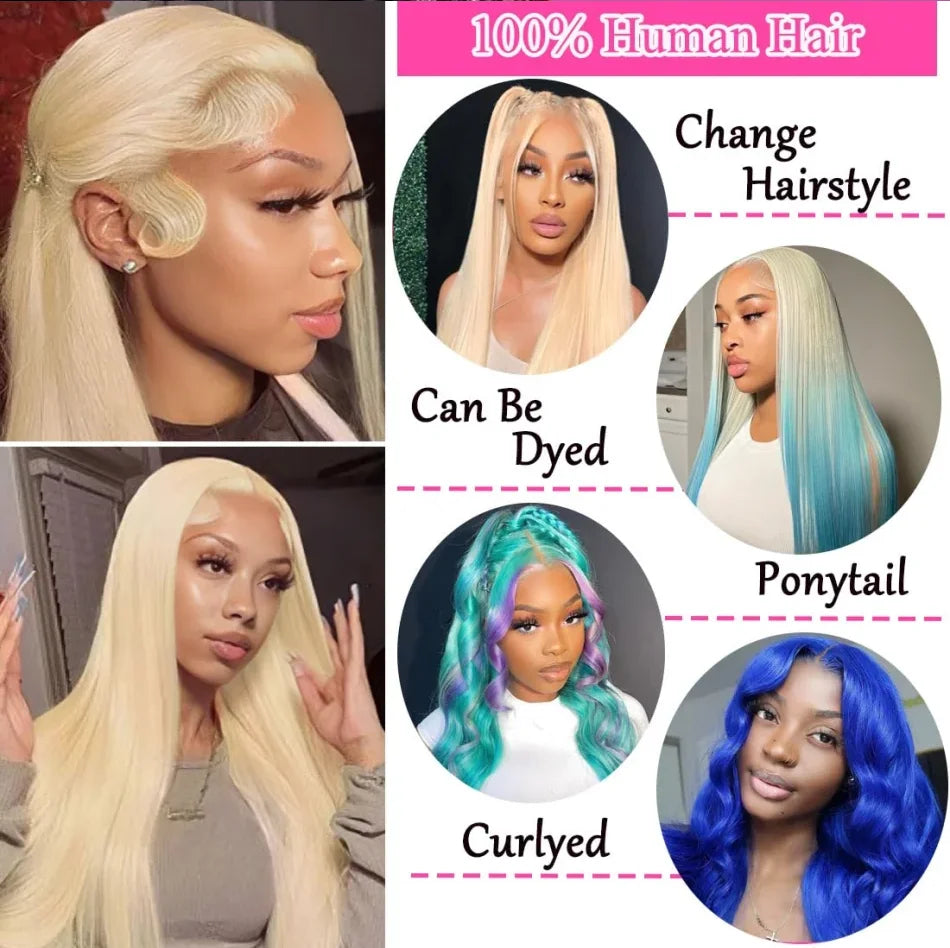 50Inch Straight Blonde 613 Blonde Human Hair Lace Frontal Wig 13x6 Transparent Blonde Lace Front Wigs Pre Plucked human Hair Wig