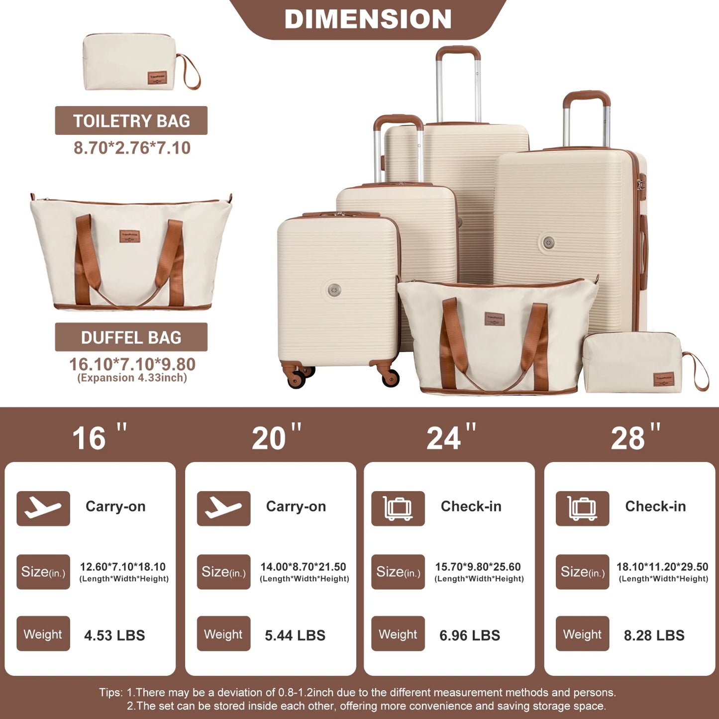 Luggage Sets 4 Piece,Suitcases with Double Spinner Wheels and TSA Lock,Hardcase 6 set Luggage with Travel Duffle Bag