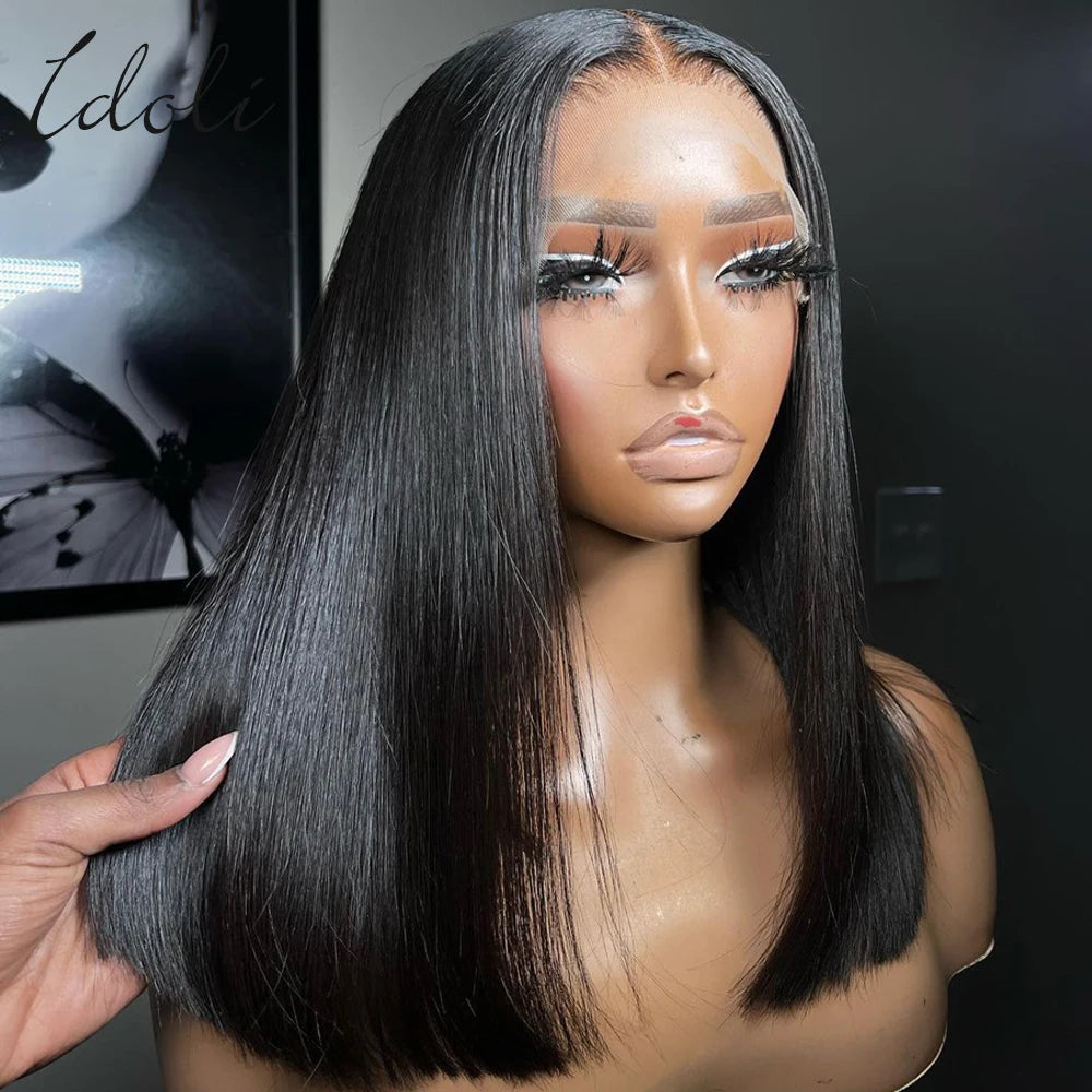 Idoli Brown Bob Lace Front Wig Human Hair Straight HD Transparent Blunt Cut Chocolate Brown Bob Wig Human Hair 13X4 Frontal Wigs