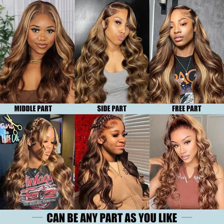 427 Highlight Body Wave Human Hair Wigs 13X6 Hd Lace Frontal Wig 230 Density Brazilian Colored 40 Inch Lace Front Wigs For Women
