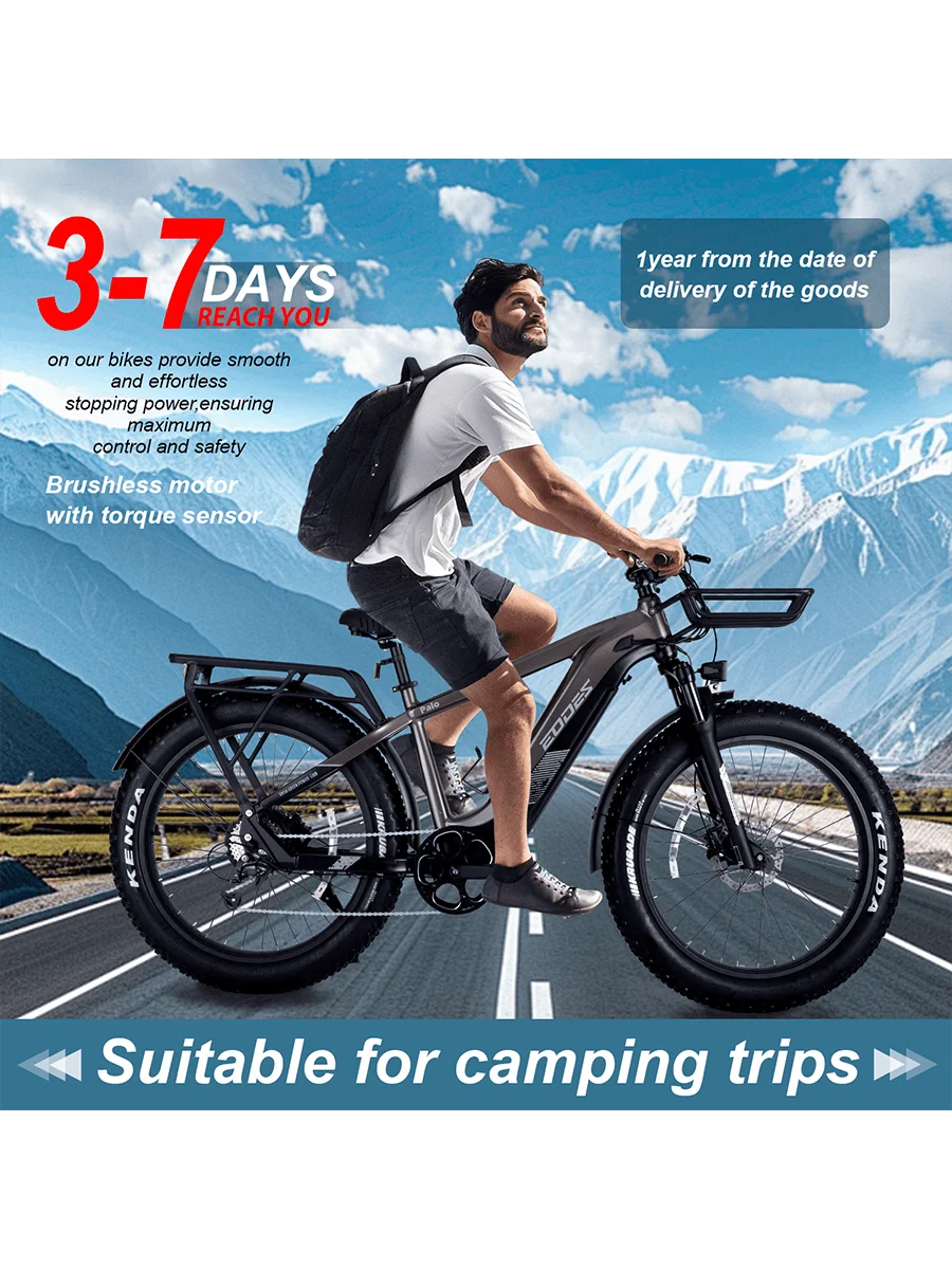 Adult electric bicycle 750W52Vdetachable battery electric bicycle 26inch thick tire front shock absorber mountain electric bicyc