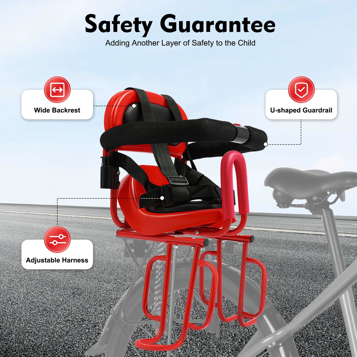 Bike Child Safety Seat Bicycle Child Safety Seat with Safety Fence ,Foot Pedal & Seat Belt, for Baby, Toddler, Child, Universal
