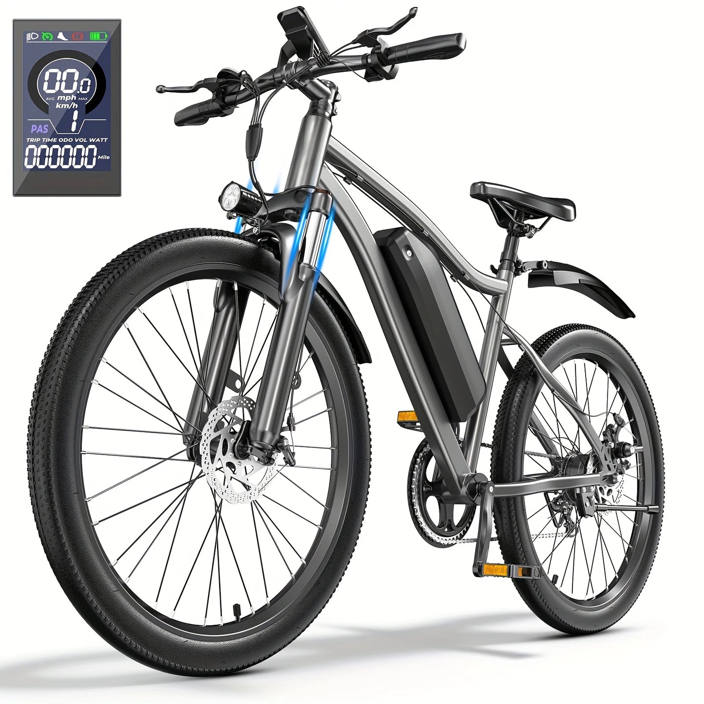 Electric Bike for Adults, 26" Commuter Ebikes with 5-Level Pedal Assist & 7-Speed Gears, 25MPH, 720W Motor, 375Wh Battery, 50 Mi