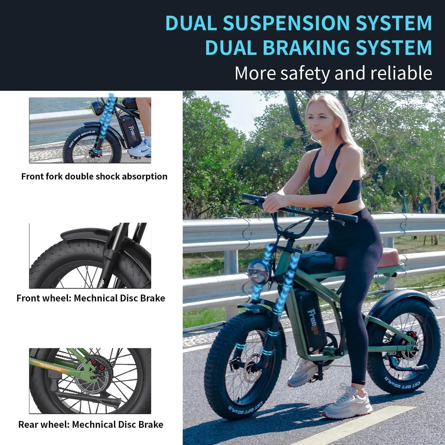 Freego Electric Dirt Bike for Adults 20" x 4 Fat Tire Electric Bicycle 48V 25AH Battery with Front and Rear Cargo Rack 2 Seater