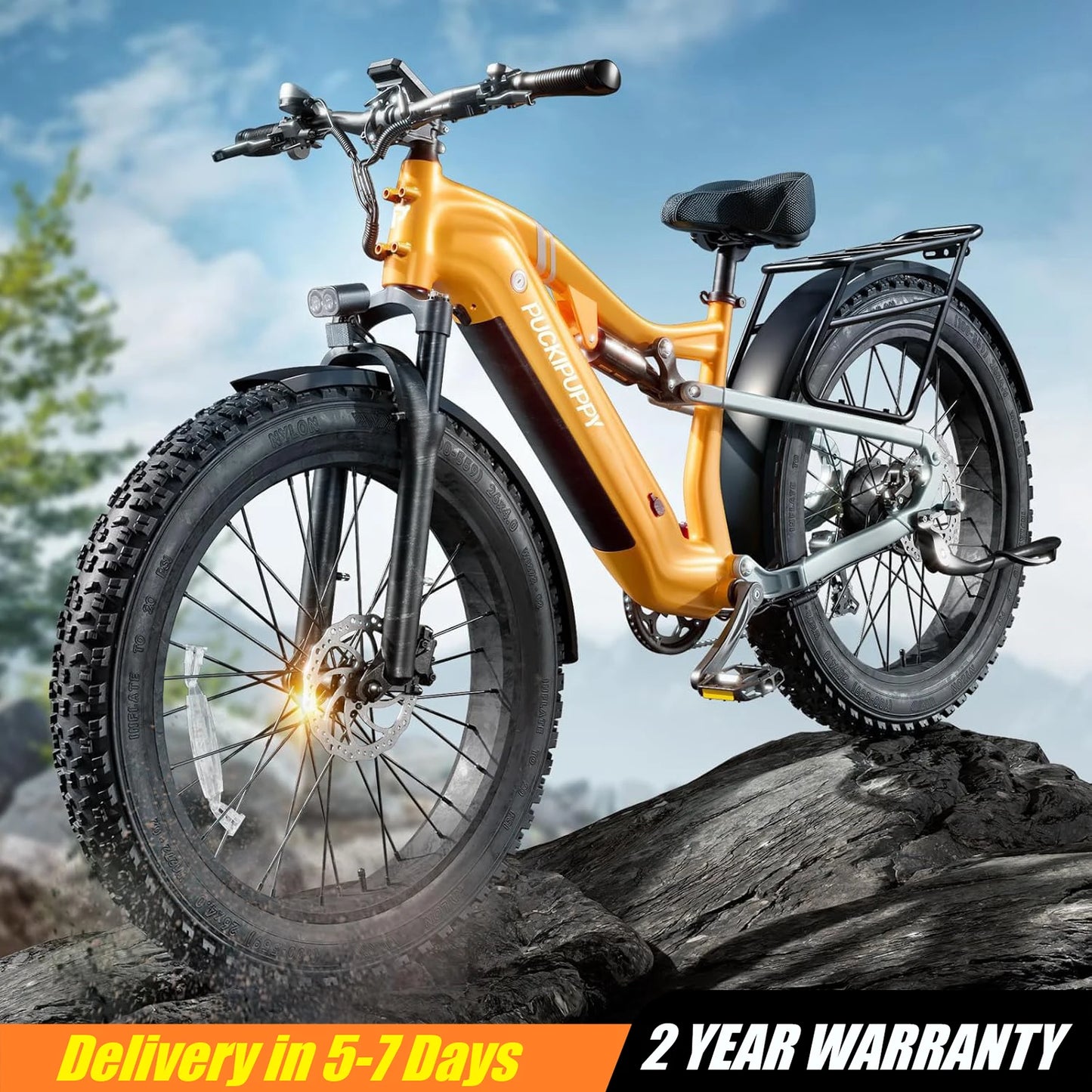PUCKIPUPPY Labrador pro Electric Bike 1350W Peak 48V 20AH Battery Ebike 26" Fat Tire Full Suspension Electric Mountain Bike