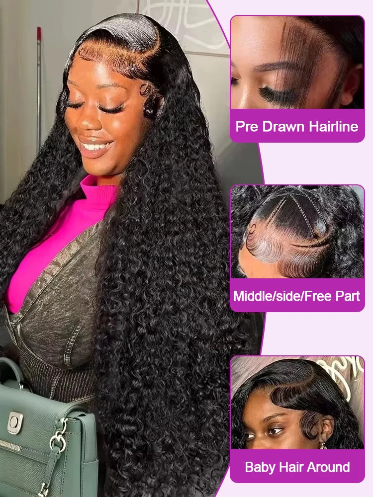 46 Inch Curly Wigs Deep Wave Human Hair 13x6 Lace Frontal Wigs 300% Density Glueless Wigs Human Hair 13x4 360 HD Lace Front Wigs