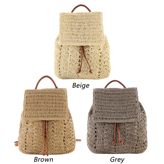 Women Straw Backpack Shoulders Bag Handmade Woven Casual Beach Top Handle Bags for Women Traveling Shopping