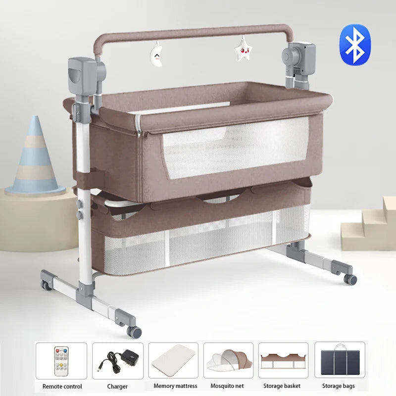 Baby bed Electric Baby Crib Cradle for baby cot newborn bassinet Movable Rocking Bed raised bed Portable Crib with Mosquito Net