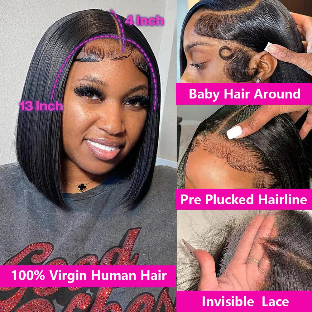 230% Density Lace Front Straight Bob Wig 13X4 Full Lace Wig 4x4 Closure Bob Wig Human Hair Wig For Women Pre Plucked Frontal Wig