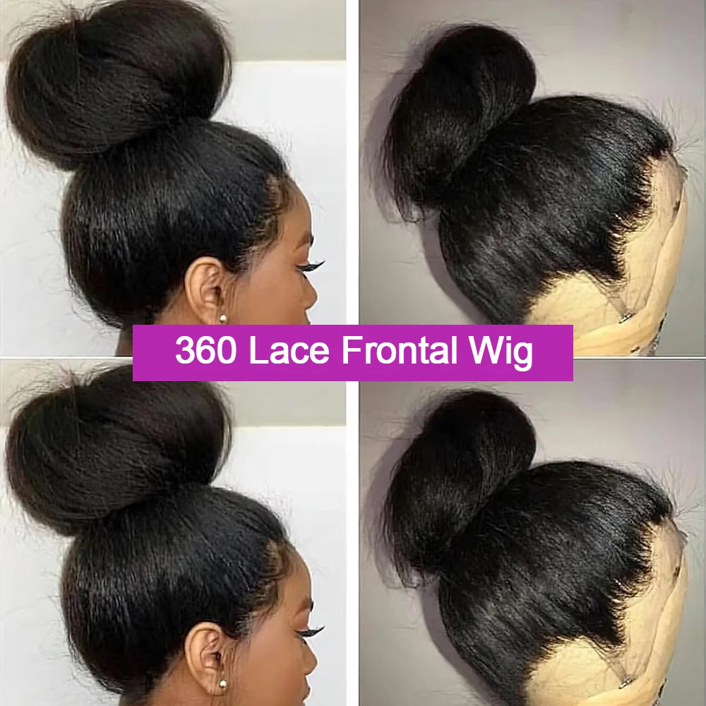 300% Density Kinky Straight Human Hair Wig 360 HD Full Lace Frontal Wig Brazilian 30 40 Inch 13x4 13x6 Lace Front Human Hair Wig