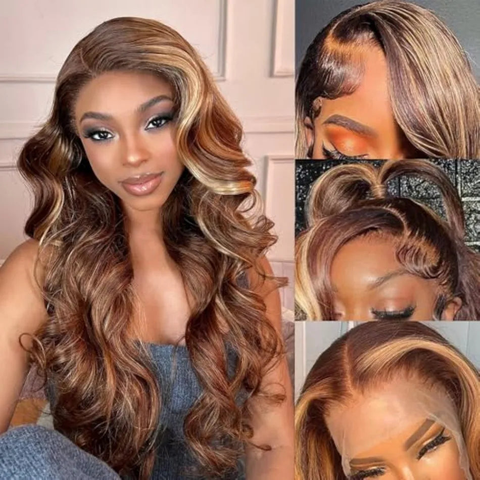 427 Highlight Body Wave Human Hair Wigs 13X6 Hd Lace Frontal Wig 230 Density Brazilian Colored 40 Inch Lace Front Wigs For Women
