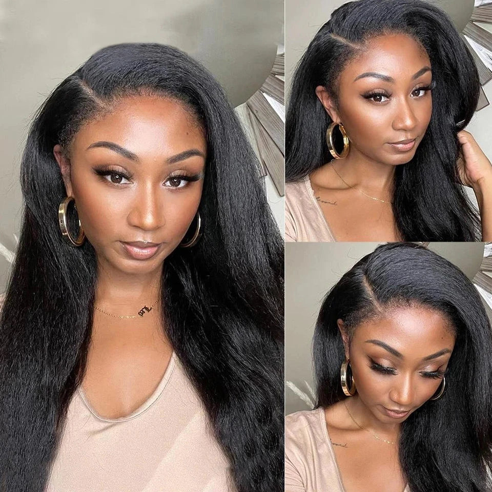 Yaki Kinky Straight 4C Edges 13x6 HD Lace Frontal Wig Human Hair 200 250 Density Lace Front Human Hair Wigs For Women Preplucked