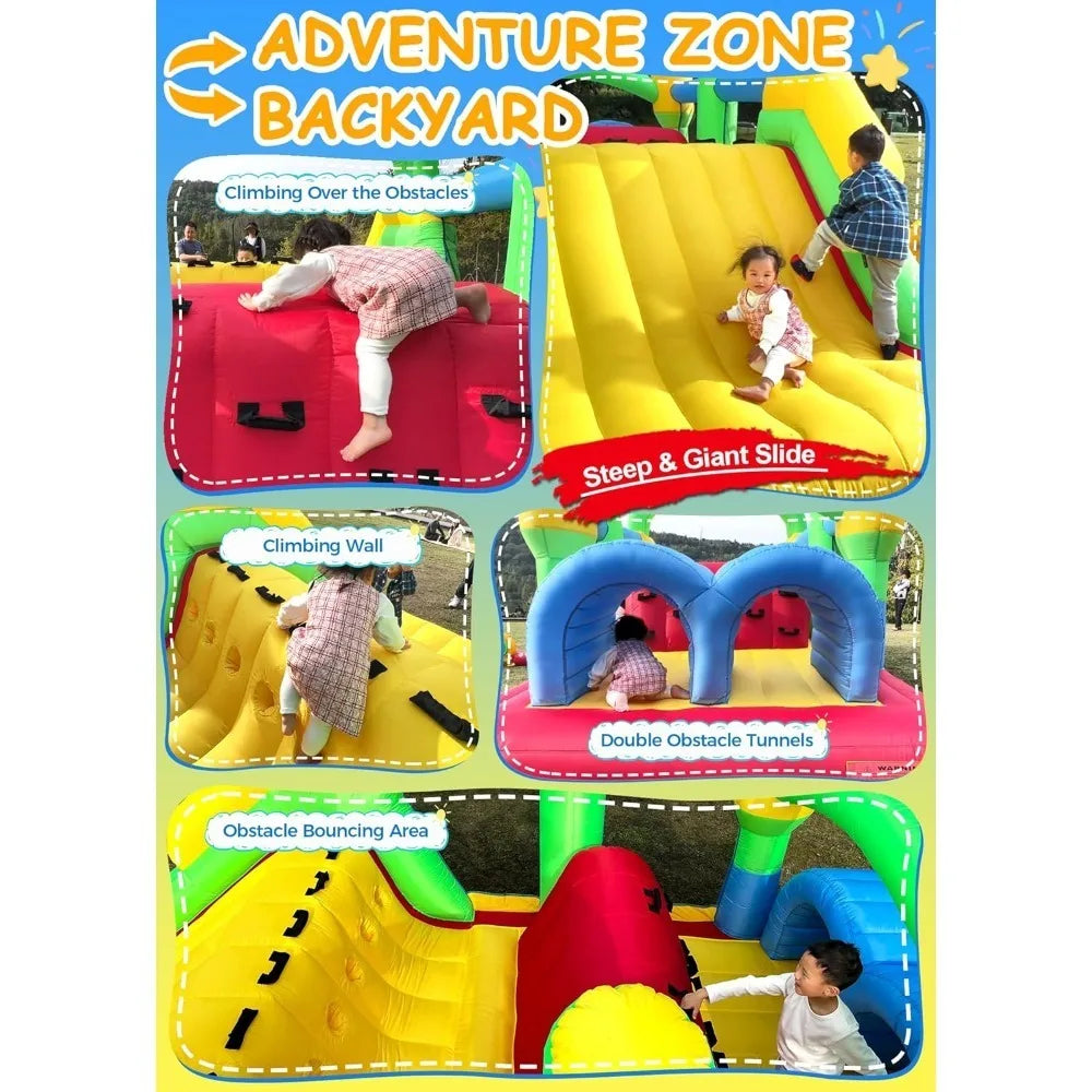 Free Delivery , Inflatable Bounce House Obstacle Course for Big Kids 3-6 8-12 with Large Slide, Racing Crawl Tunnels - Hot Sale.
