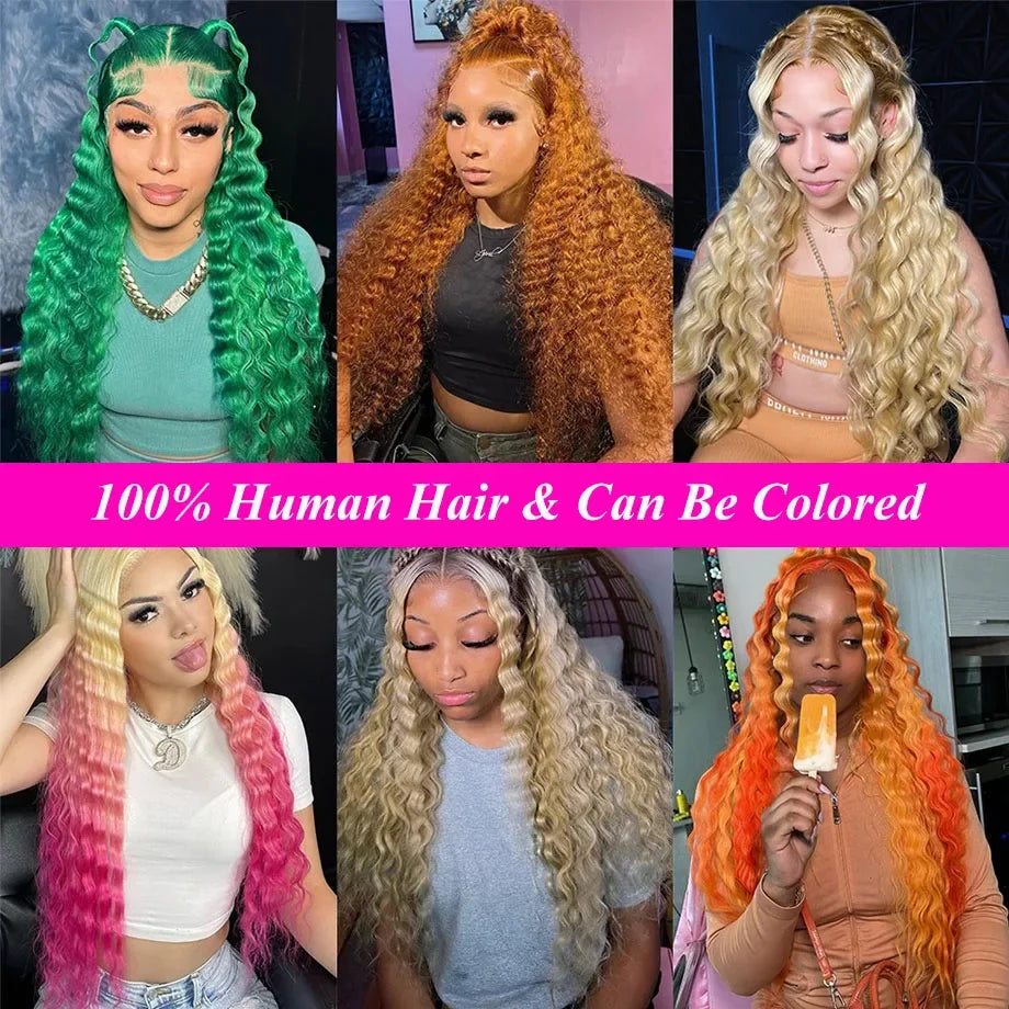 613 Lace Front Wig Human Hair Deep Wave 30 Inch 13x4 HD Transparent Lace Front Wigs 200 Density Curly PrePlucked For Black Women