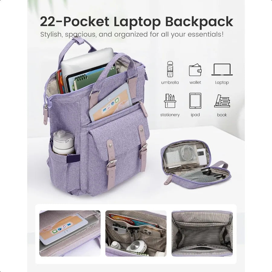 Laptop Backpack for Women 15.6 Inch Teacher Nurse Bag Work Travel Computer Backpacks Purse College Bookbag for School Water Res