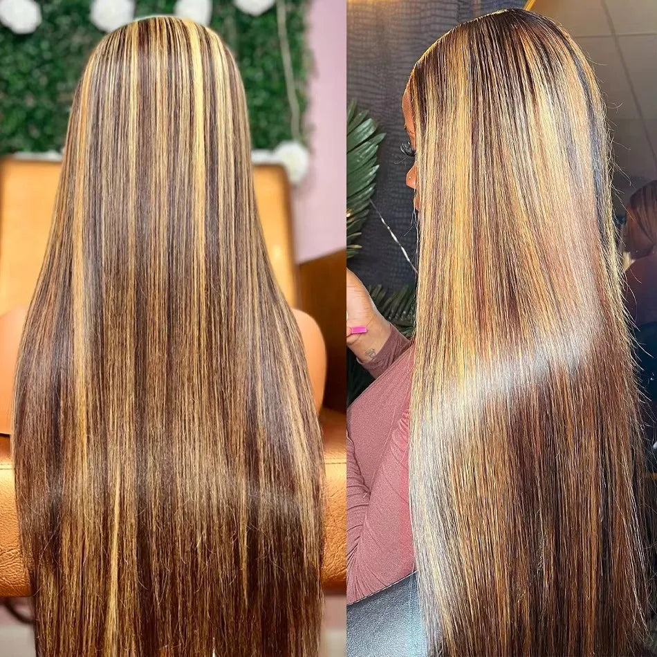 Highlight Glueless Wigs Human Hair Ready To Wear And Go For Women Preplucked Brazilian Ombre Straight 13x6 HD Lace Frontal Wig
