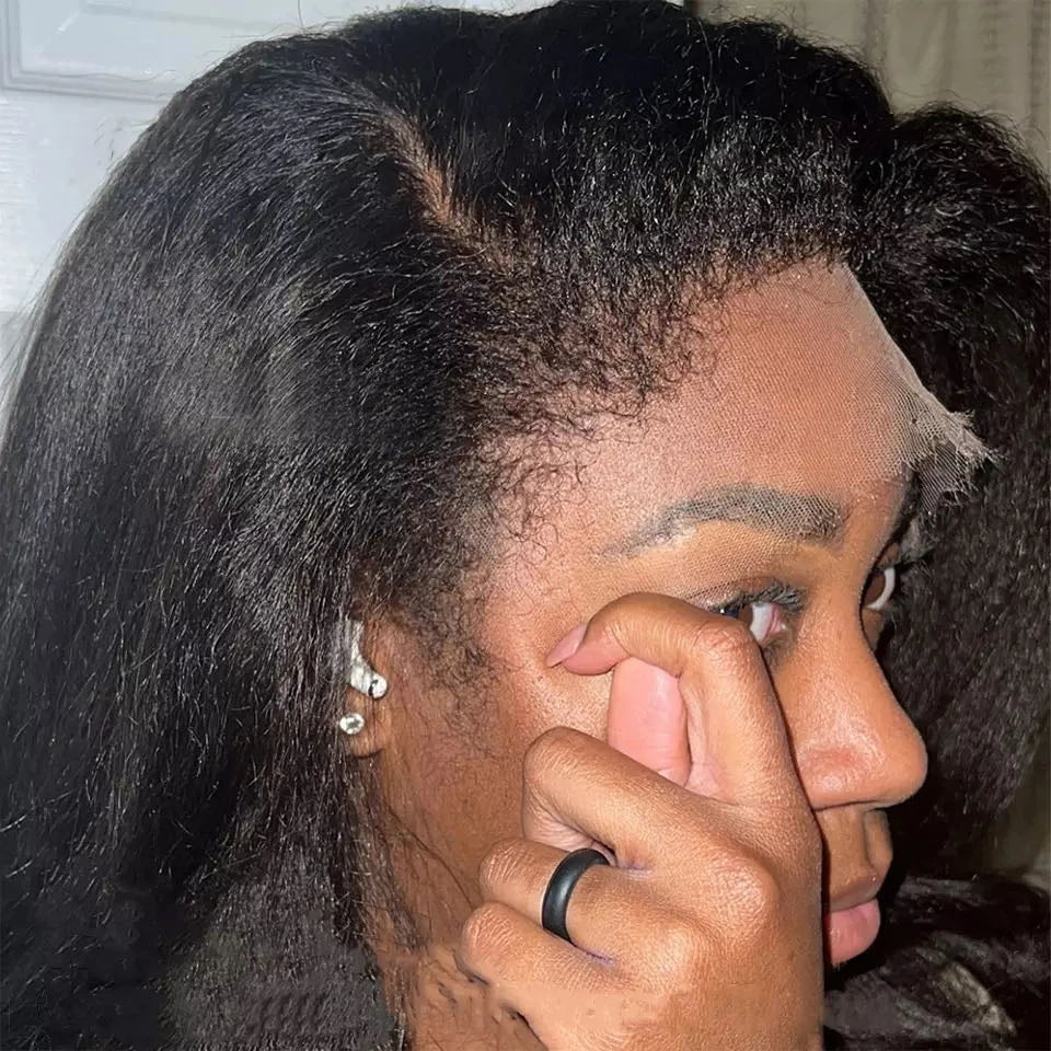 Yaki Kinky Straight Glueless Wigs Human Hair Ready To Wear Preplucked 4C Edges 13x6 HD Lace Frontal Wig Human Hair For Women 200
