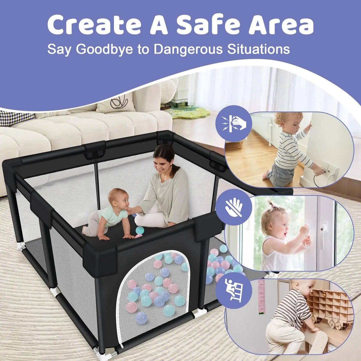 ANGDUO Square Baby Playpen Large 50*50 Inch Safet Baby Activity Fence Safety Baby Playard For Boy Girl Indoor Outdoors Usage