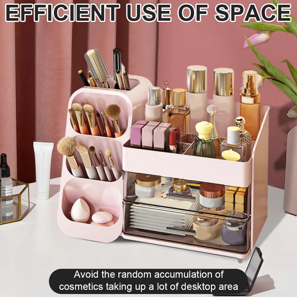 Plastic Desktop Organizer Makeup Storage Box with Drawers Cosmetic Display Case Makeup Display Stand for Lipstick Makeup Brush