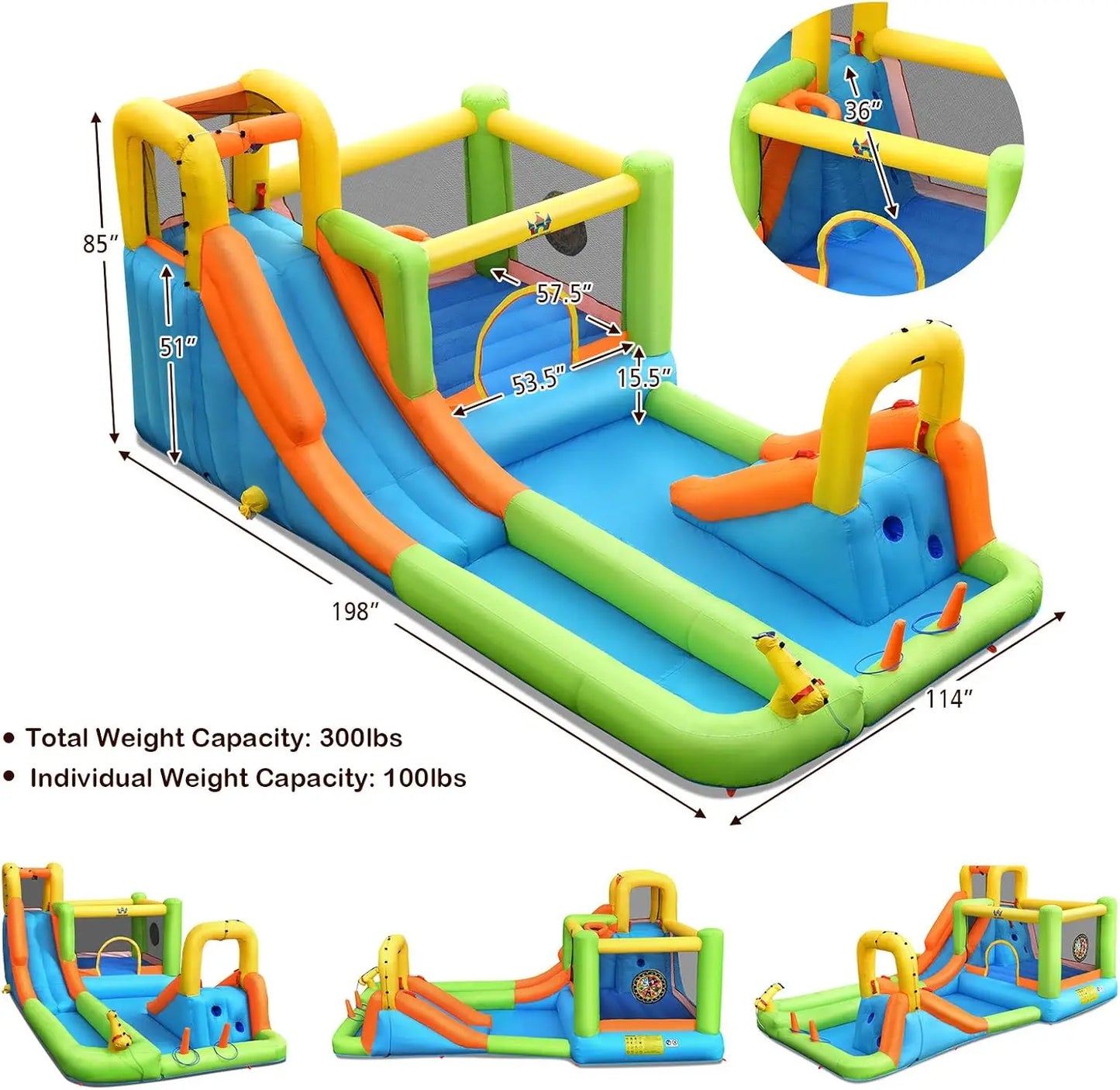 Inflatable Water Slide, 8 in 1 Mega Waterslide Park Bounce House for Outdoor Fun w/950W Blower, Long Slide, Splash Pool, Water S
