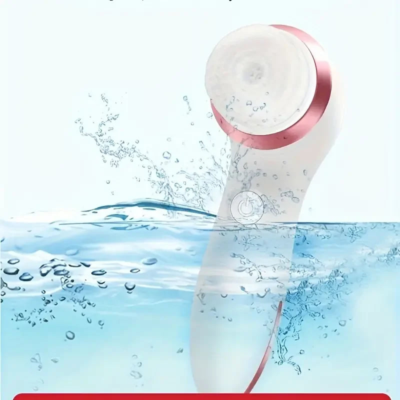 Electric Facial Cleansing Brush 3 in 1 with 3 Brush Heads Water Proof Rechargeable Rose Gold with Purple Massage Head