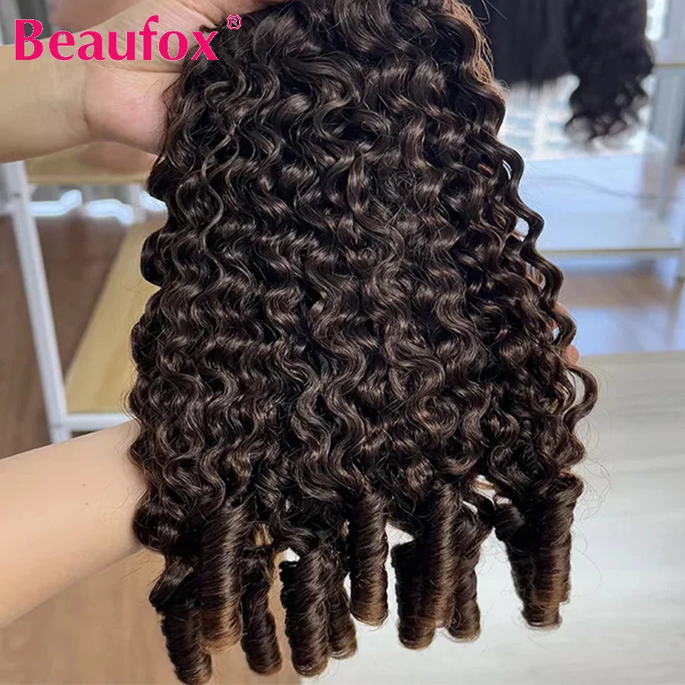 Beaufox Burmese Curly Bundles Human Hair Raw Virgin Curly Hair Bundles Water Wave Human Hair Bundle Spiral Curls Double Weft