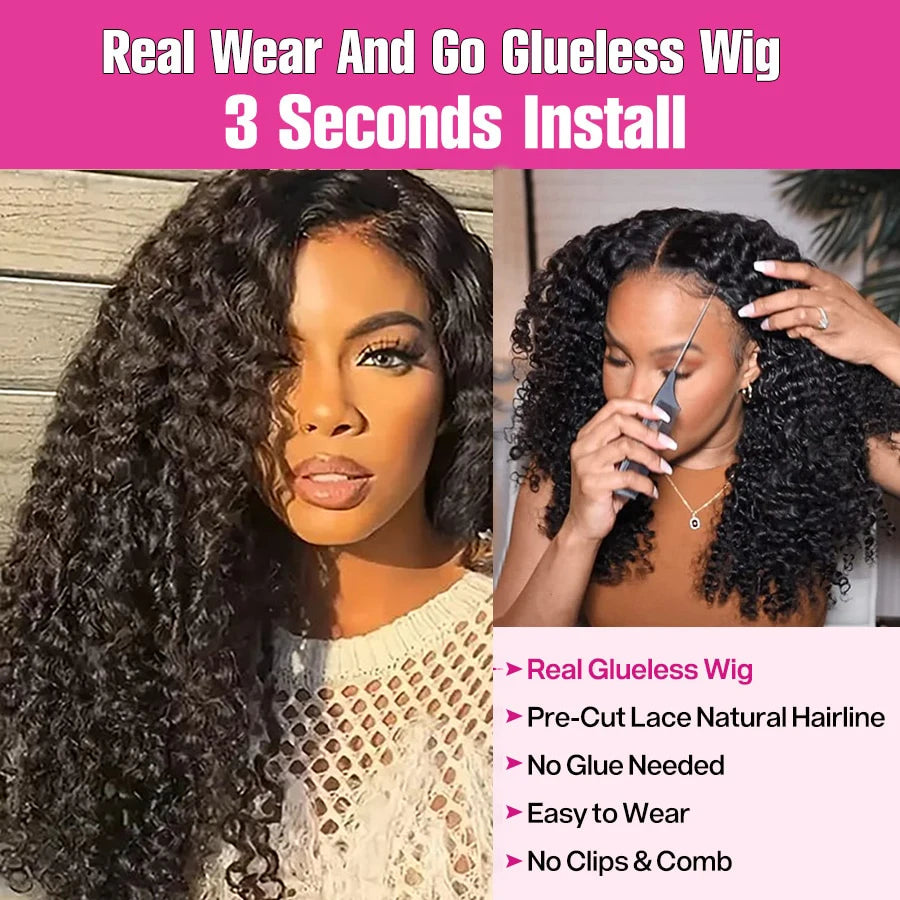300% Density 13x6 HD Burmese Curly Human Hair Wig Glueless Wear And Go 100% Human Hair Water Wave Wigs with Spiral End for Women