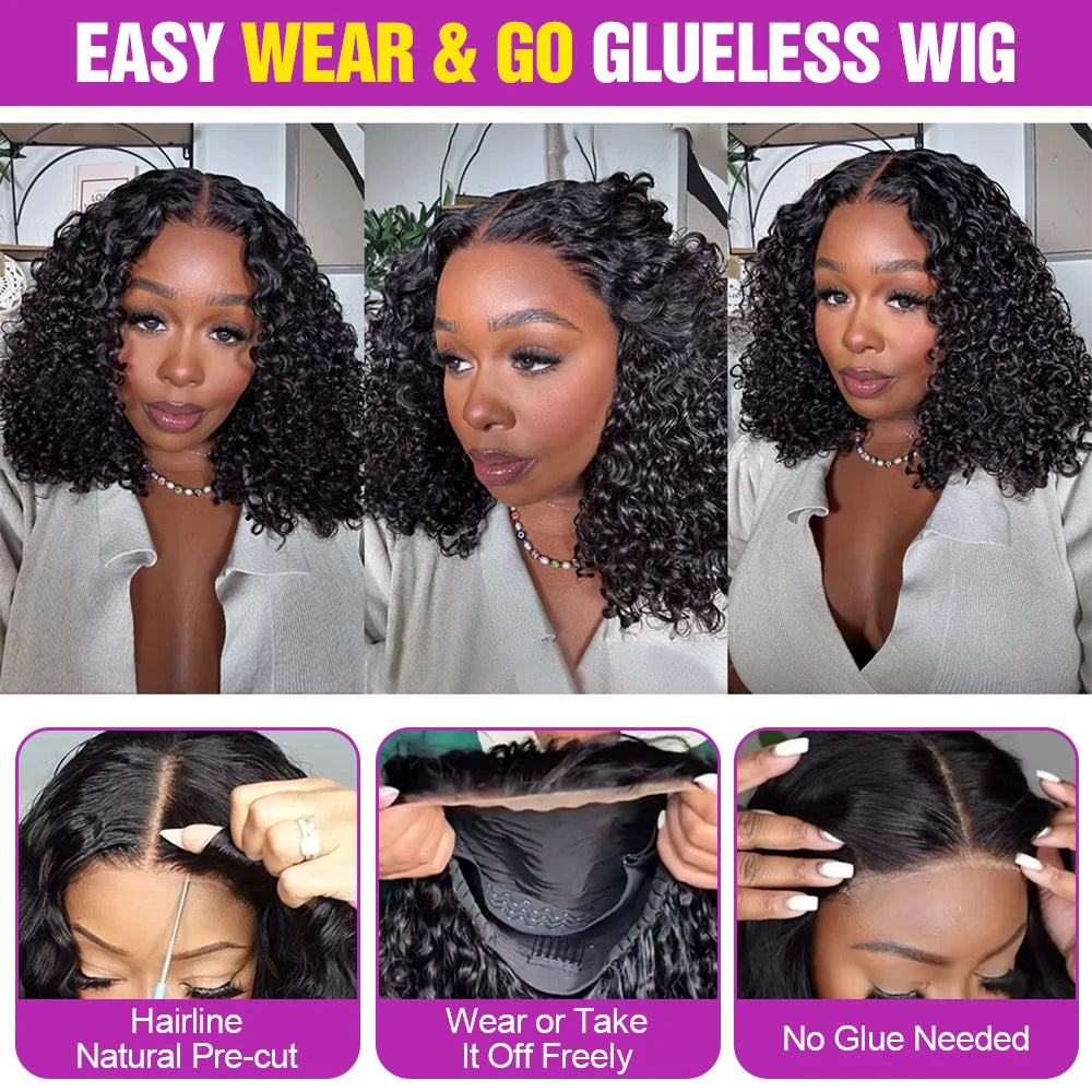 Brazilian Deep Water Wave Curly Bob 100% Human Hair Glueless Wigs Deep Wave HD Lace Front 13x4 13x6 Transparent Lace Frontal Wig