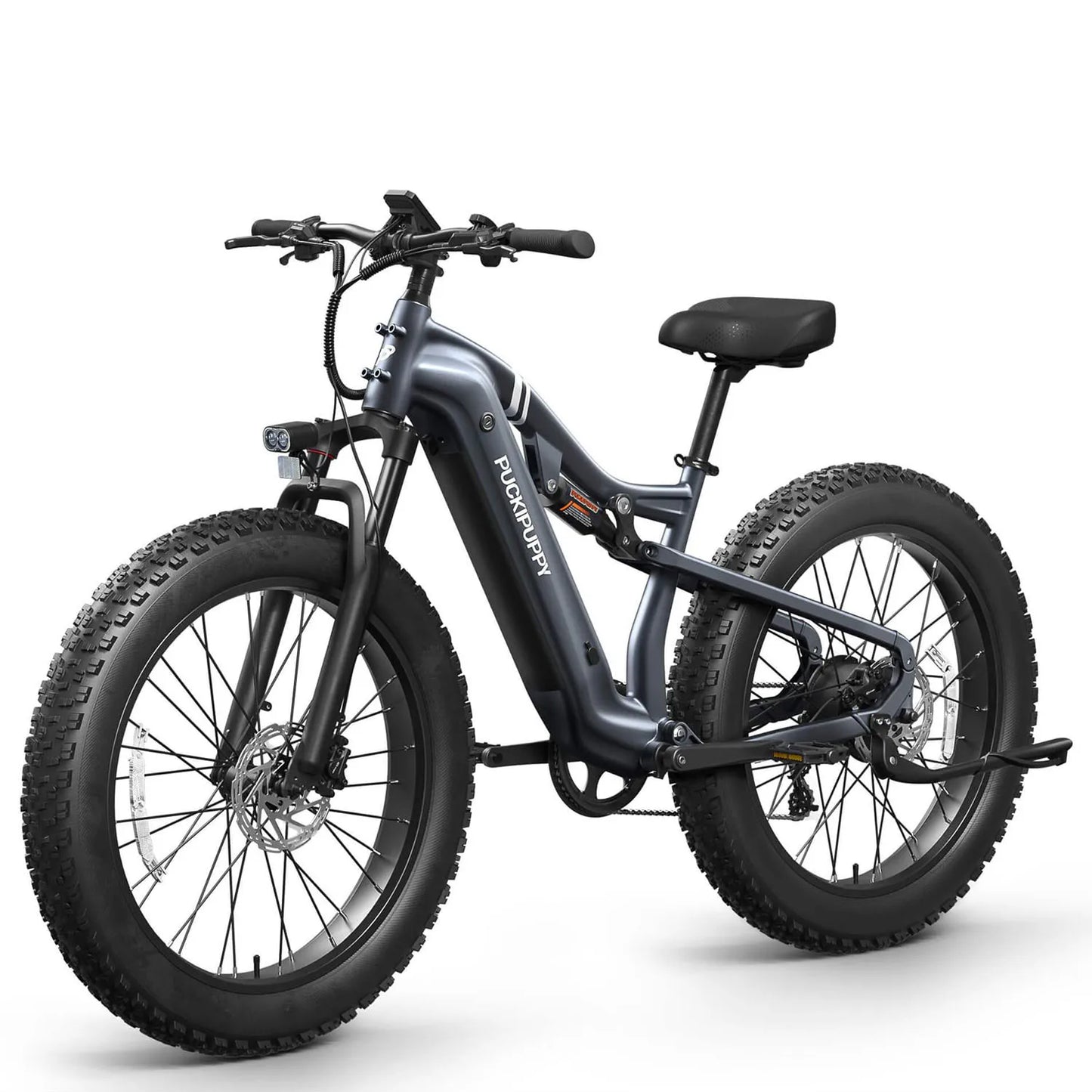 PUCKIPUPPY Electric Bike for Adults 26" Fat Tire 8 Speed 28 MPH Full Suspension Electric Mountain Bike 1350W Peak 48V 20AH Ebike