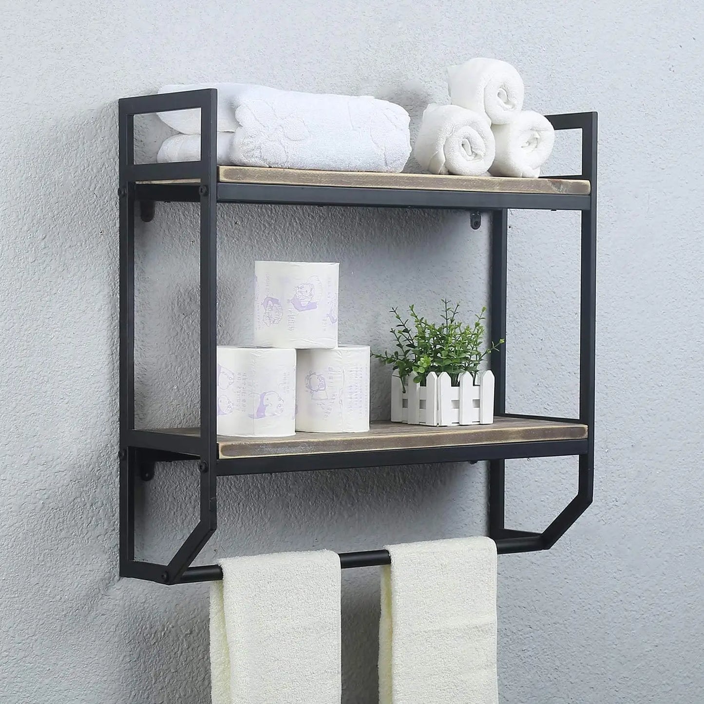 Towel Rack with Towel Bar,2-Tier 24" Bathroom Shelves Wall Mounted,Rustic Wall Shelf Over Toilet,Utility Storage Shelf Rack