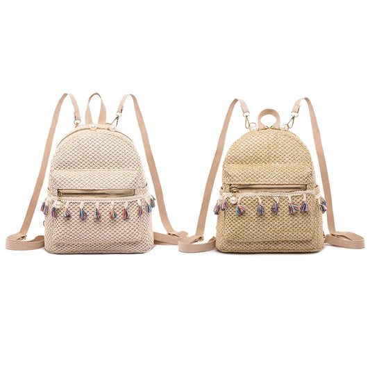 Bohemian Woven Backpack Straw School Bag Large Capacity Fashion Students Bookbag Stylish Shoulder Backpack Outdoor Travel Bag