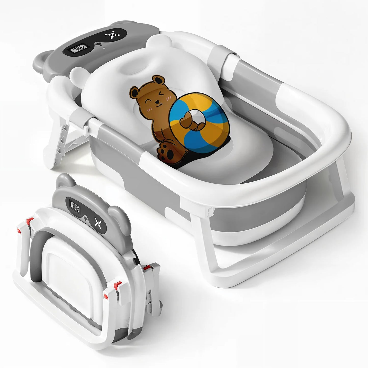 Baby Tub With Soft Cushion And Thermometer Foldable Baby Bathtub With Drain Hole Durable Foldable Baby Bath Tub Newborn To Toddl