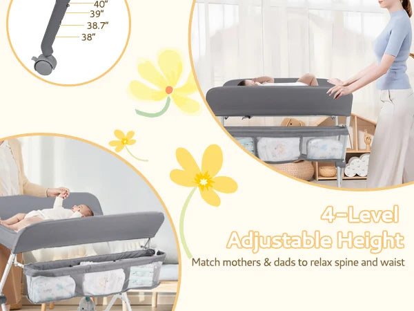 Portable Baby Changing Table with Wheels, Foldable Changing Station, Waterproof Height Adjustable Changing Table