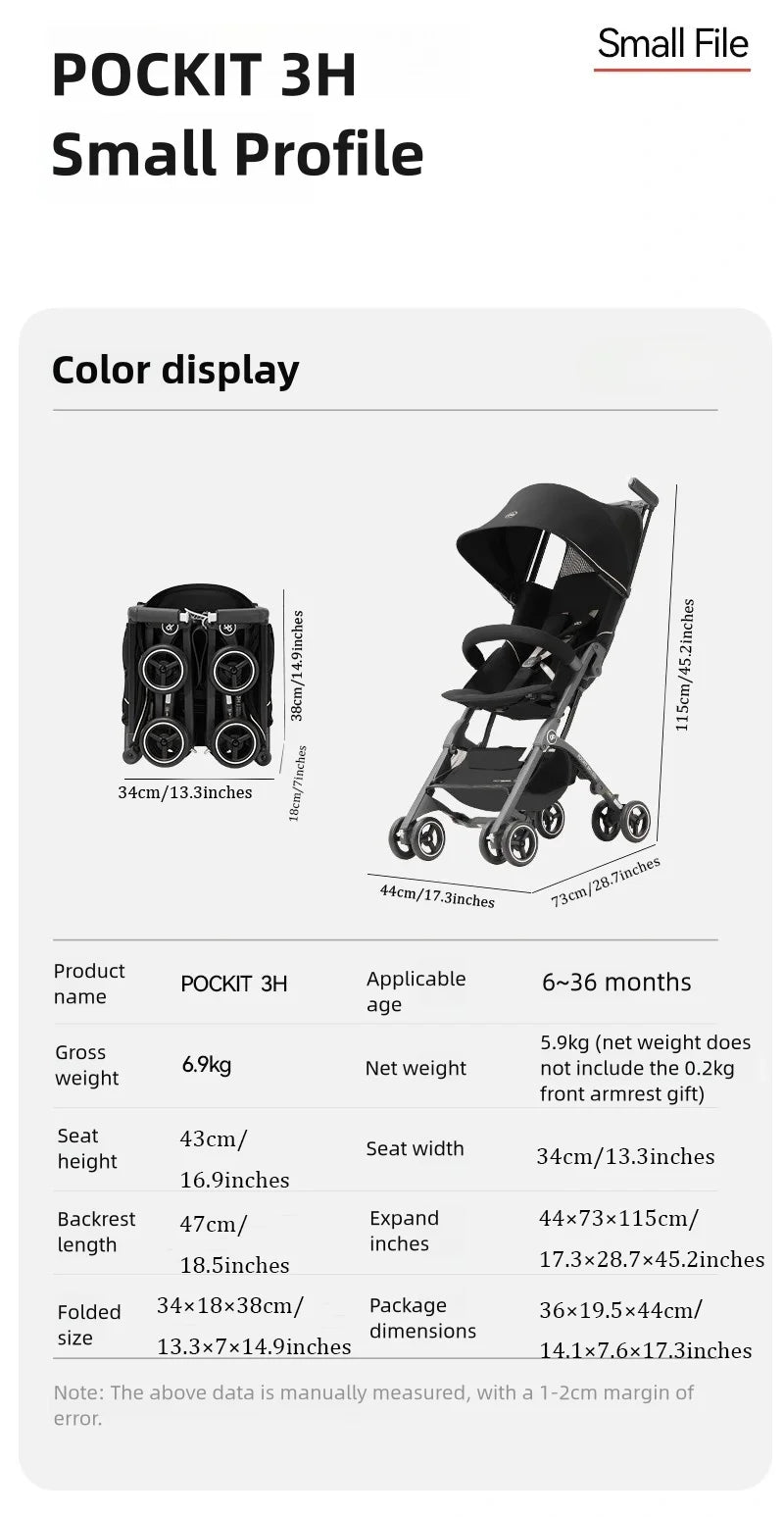 gb Pockit 3H baby Steoller (Includes Free Armrest), All-Terrain, Lightweight Stroller, Travel-Friendly