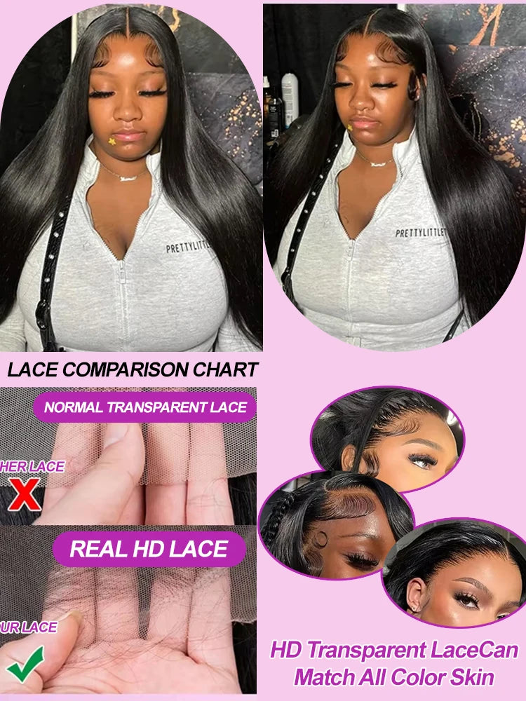 Brazilian Bone Straight 13x6 Lace Front Wig Remy For Black Women 30 40 Inch 250 Density 13x4 Hd Lace Frontal Human Hair 100% Wig