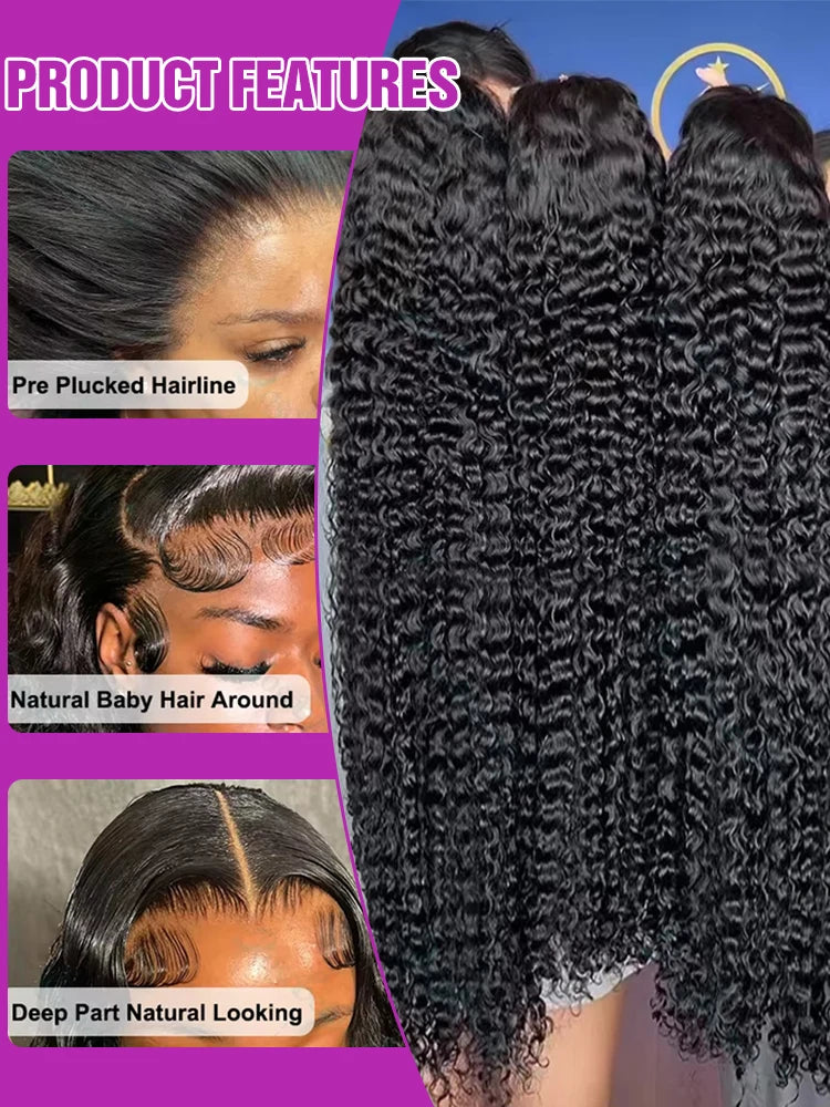 300% Density 13x6 360 FullLoose Deep Wave Hd Lace Frontal Wig 40 46Inch 7x5 Glueless Curly Human Hair Lace Front Wigs For Women