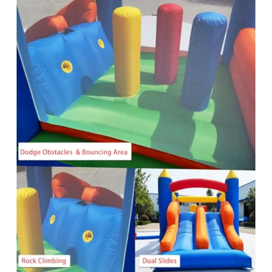 16.3x7.2FT Kids Inflatable Obstacle Bounce House with Dual Racing Slides, Crawl Tunnels, Climbing, Obstacles, Jumping All in One