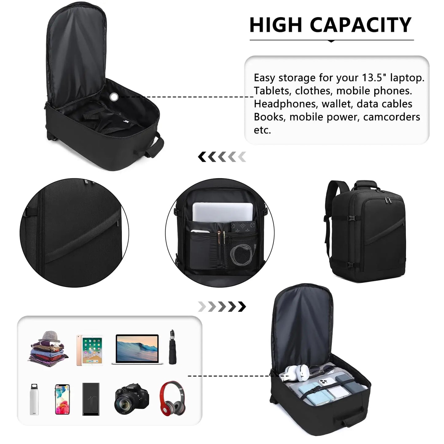 Kono Carry On Backpack Easyjet Cabin Bag 45x36x20cm Underseat Travel Hand Luggage Cabin Size for Airplanes 30L