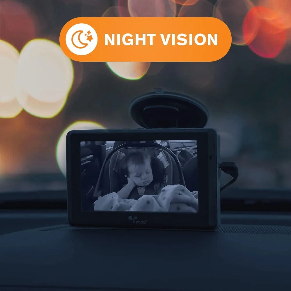 | Car Portable Baby Monitor with Night Vision Cam, Wireless Transmission, Universally Compatible, 4.3” Digital Display, Mounts