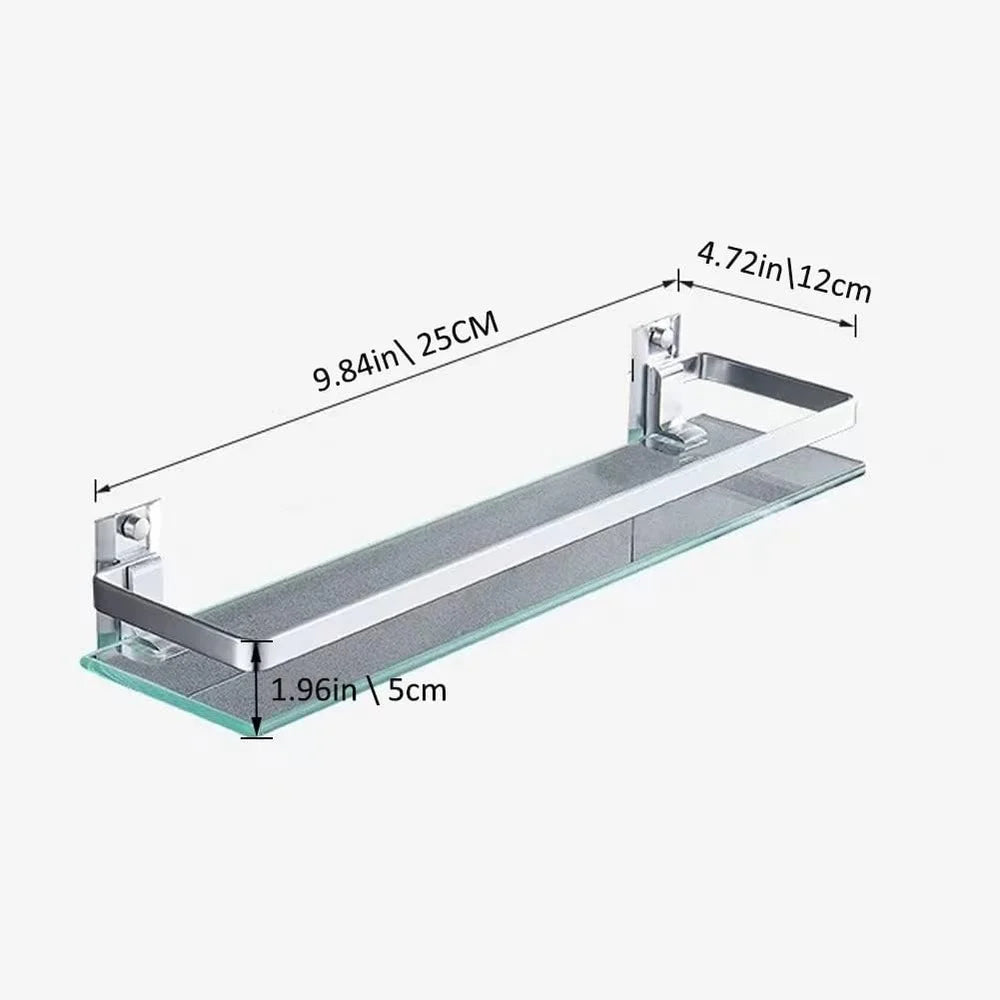 Tempered Glass Shelf Wall Mounted Rustproof Aluminum Storage Organizer Bathroom Kitchen Living Room Heavy Duty 11lbs Capacity