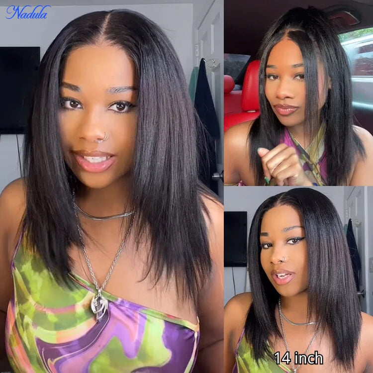 Nadula Hair 7X5 13X4 Yaki Straight BOB Wig Pre cut Lace Pre Bleached Tiny Knots Glueless Bob Lace Front Human Hair Wig