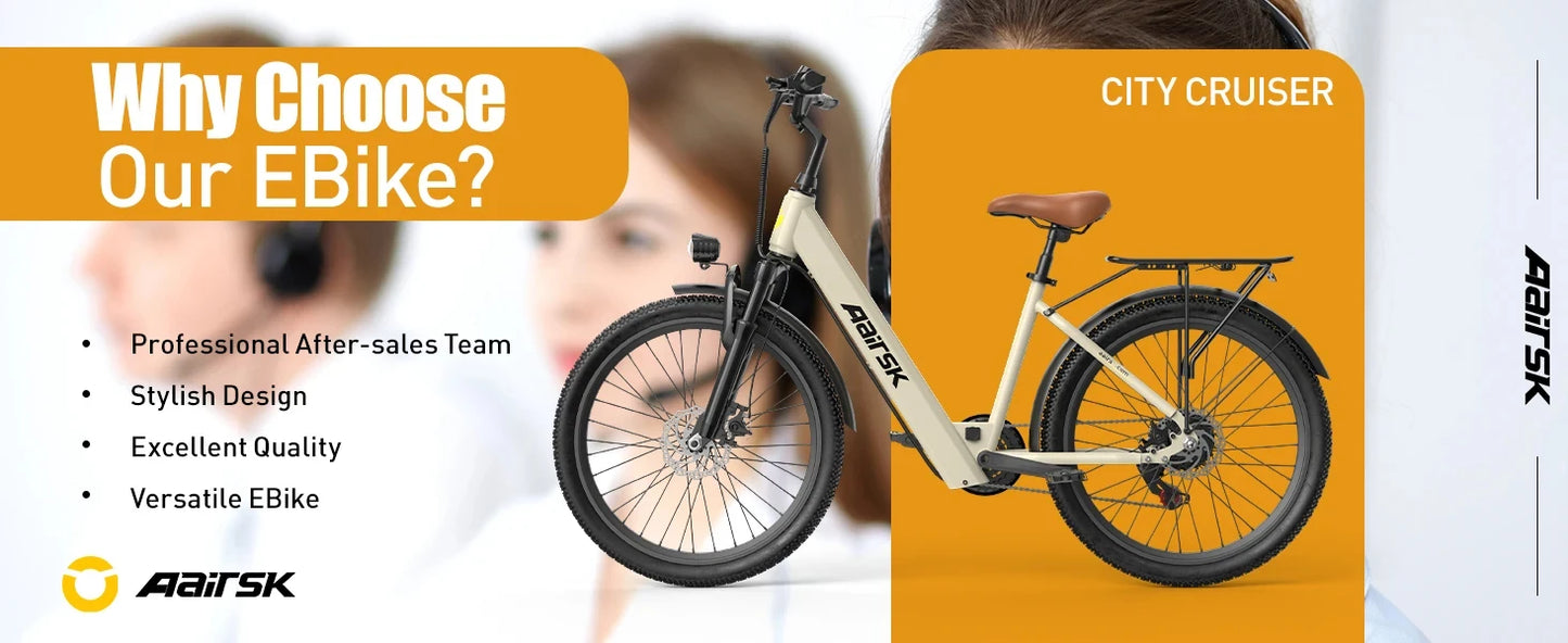 Aairsk SU7 E-bike 250W Motor 36V13AH City Commute Electric Bike 24 inch Tire NFC Key Men and women cycling Electric Bicycle