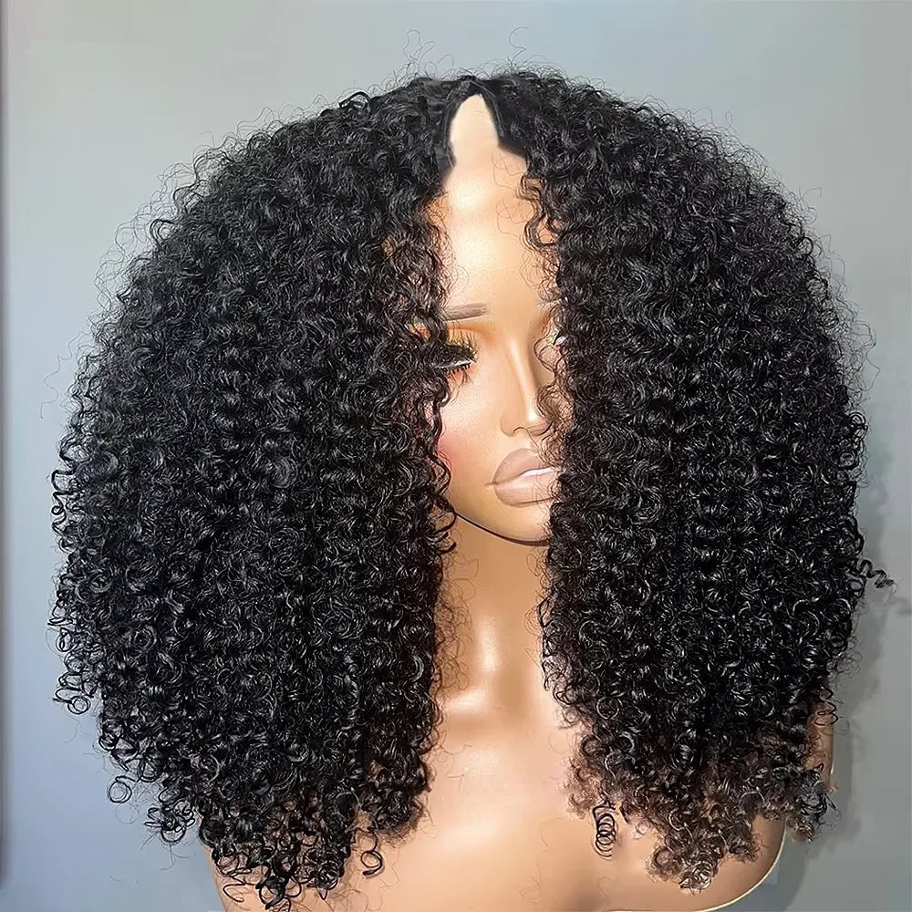 Silkwave V Part Wig Human Hair Knky Curly Glueless Wig For Black Women No Leave Out Easy Blend Clip In Half Deep Wave V Part Wig