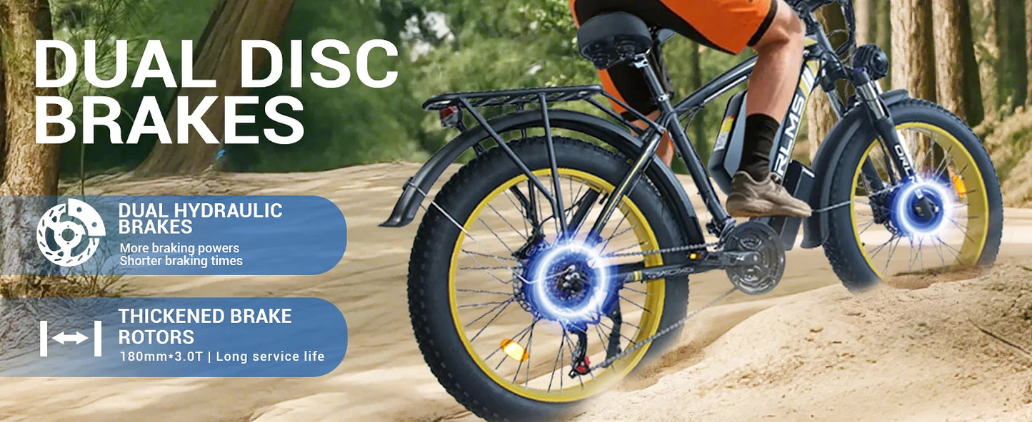 Electric Bike 2000W Dual Motor 60V25AH Removable Lithium Battery E Bike Dual Hydraulic Brakes 26-inch Fat Tires Electric Bicycle