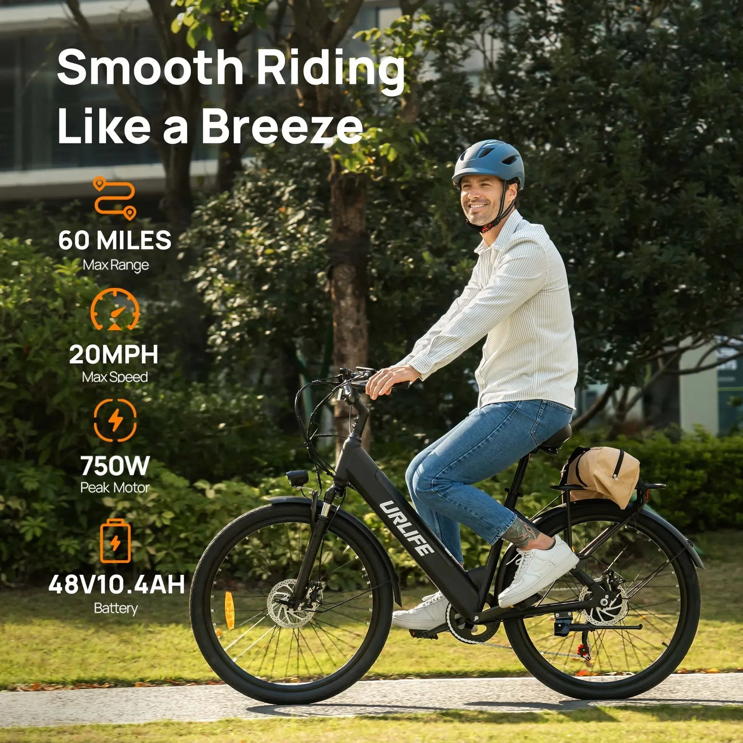 URLIFE E26 Adult EBike 250W 48V10.4AH Battery City Commuter Electric Bike 26 Inch Tires Electric Bicycle