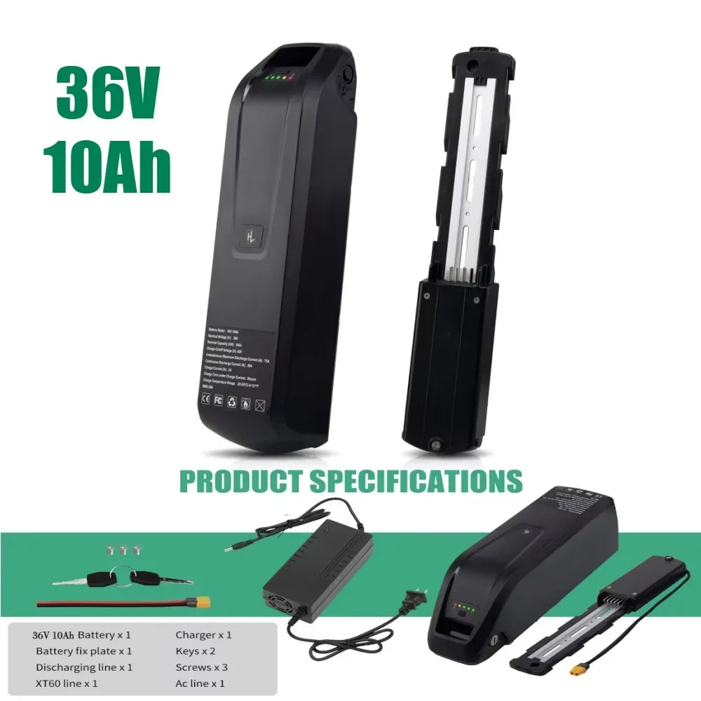 36V 48V Hailong Ebike Battery with Charger Full Capacity 10Ah 15Ah 20Ah Powerful 18650 21700 Lithium Battery Pack Free Shipping
