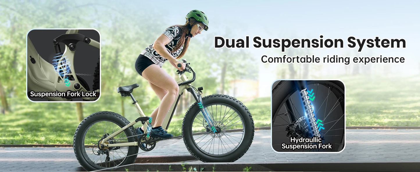 PUCKIPUPPY Boxer-ST Electric Bike 960W 48V 20AH Electric Bicycles 26" x 4" Fat Tire Full Suspension Ebike with 2-Year Warranty